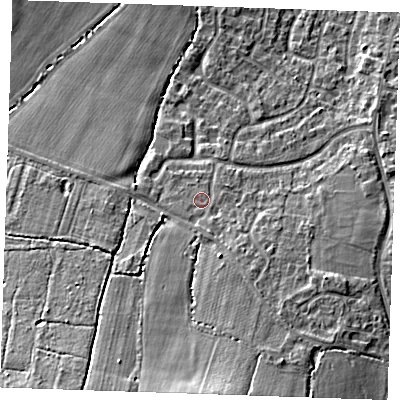 Shaded relief map of the ground around TN126EQ, computed from Environment Agency LiDAR. The ground here sits at about 24 m above sea level and falls 15 m across the surrounding 800 m. Surface water reaching this point runs off ground lying to the south-south-east, 2.3 m higher.