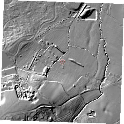 Shaded relief map of the ground around TN126FR, computed from Environment Agency LiDAR. The ground here sits at about 27 m above sea level and falls 31 m across the surrounding 800 m. Surface water reaching this point runs off ground lying to the south-west, 23.6 m higher.