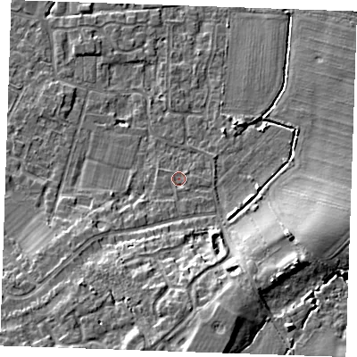 Shaded relief map of the ground around TN126HJ, computed from Environment Agency LiDAR. The ground here sits at about 17 m above sea level and falls 11 m across the surrounding 800 m. Surface water reaching this point runs off ground lying to the south-south-west, 1.9 m higher.