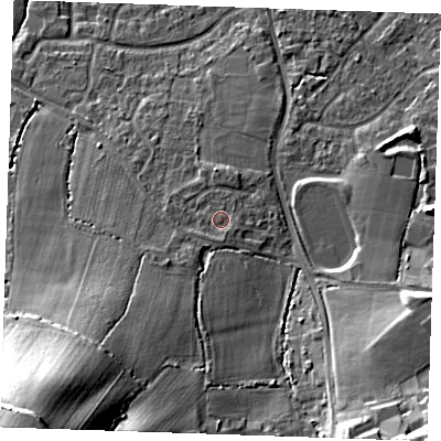 Shaded relief map of the ground around TN126LP, computed from Environment Agency LiDAR. The ground here sits at about 28 m above sea level and falls 34 m across the surrounding 800 m. Surface water reaching this point runs off ground lying to the south-west, 17.5 m higher.