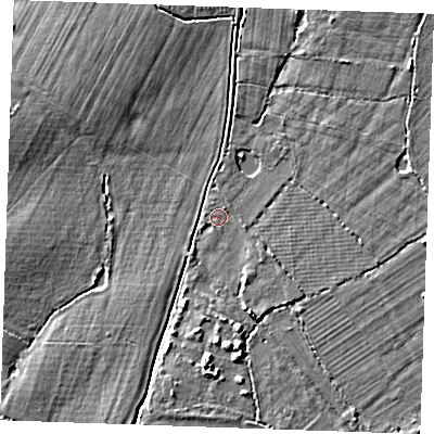 Shaded relief map of the ground around TN126NL, computed from Environment Agency LiDAR. The ground here sits at about 18 m above sea level and falls 8 m across the surrounding 800 m. Surface water reaching this point runs off ground lying to the south-south-west, 4.0 m higher.