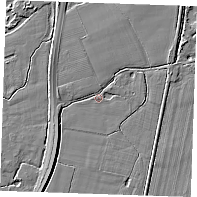 Shaded relief map of the ground around TN126QH, computed from Environment Agency LiDAR. The ground here sits at about 13 m above sea level and falls 5 m across the surrounding 800 m. Surface water reaching this point runs off ground lying to the north-west, 2.9 m higher.