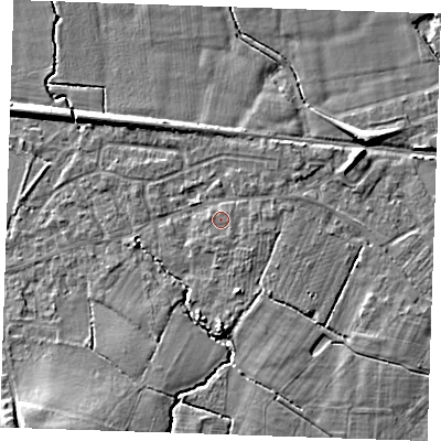 Shaded relief map of the ground around TN126RE, computed from Environment Agency LiDAR. The ground here sits at about 21 m above sea level and falls 11 m across the surrounding 800 m. Surface water reaching this point runs off ground lying to the south-south-west, 0.6 m higher.