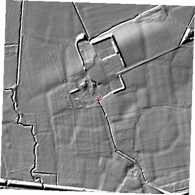 Shaded relief map of the ground around TN126RR, computed from Environment Agency LiDAR. The ground here sits at about 18 m above sea level and falls 8 m across the surrounding 800 m. Surface water reaching this point runs off ground lying to the south-east, 6.2 m higher.