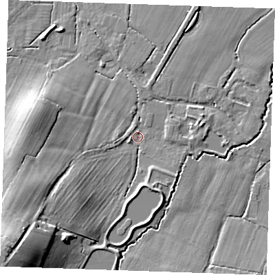 Shaded relief map of the ground around TN126SH, computed from Environment Agency LiDAR. The ground here sits at about 24 m above sea level and falls 23 m across the surrounding 800 m. Surface water reaching this point runs off ground lying to the south-west, 20.2 m higher.