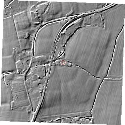 Shaded relief map of the ground around TN126SQ, computed from Environment Agency LiDAR. The ground here sits at about 17 m above sea level and falls 8 m across the surrounding 800 m. Surface water reaching this point runs off ground lying to the west-south-west, 0.9 m higher.