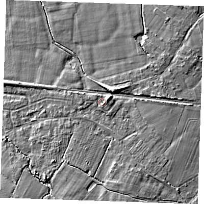Shaded relief map of the ground around TN126SY, computed from Environment Agency LiDAR. The ground here sits at about 20 m above sea level and falls 8 m across the surrounding 800 m. Surface water reaching this point runs off ground lying to the east-north-east, 3.7 m higher.