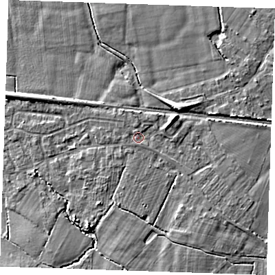 Shaded relief map of the ground around TN126SZ, computed from Environment Agency LiDAR. The ground here sits at about 20 m above sea level and falls 7 m across the surrounding 800 m. Surface water reaching this point runs off ground lying to the south-south-east, 1.0 m higher.