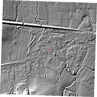 Shaded relief map of the ground around TN126TG, computed from Environment Agency LiDAR. The ground here sits at about 20 m above sea level and falls 11 m across the surrounding 800 m. Surface water reaching this point runs off ground lying to the south-east, 1.2 m higher.