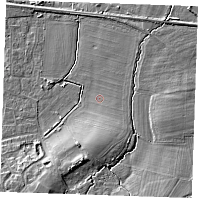 Shaded relief map of the ground around TN126XZ, computed from Environment Agency LiDAR. The ground here sits at about 17 m above sea level and falls 11 m across the surrounding 800 m. Surface water reaching this point runs off ground lying to the east-south-east, 1.3 m higher.