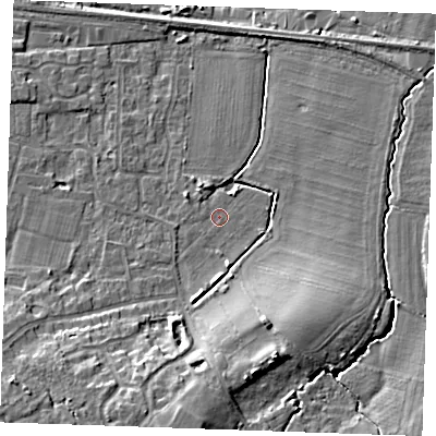 Shaded relief map of the ground around TN126YL, computed from Environment Agency LiDAR. The ground here sits at about 16 m above sea level and falls 11 m across the surrounding 800 m. Surface water reaching this point runs off ground lying to the south-south-west, 9.9 m higher.