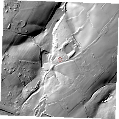 Shaded relief map of the ground around TN127HA, computed from Environment Agency LiDAR. The ground here sits at about 112 m above sea level and falls 56 m across the surrounding 800 m. Surface water reaching this point runs off ground lying to the south-east, 9.2 m higher.