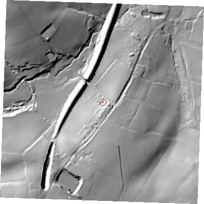 Shaded relief map of the ground around TN128DG, computed from Environment Agency LiDAR. The ground here sits at about 48 m above sea level and falls 47 m across the surrounding 800 m. Surface water reaching this point runs off ground lying to the south, 21.9 m higher.