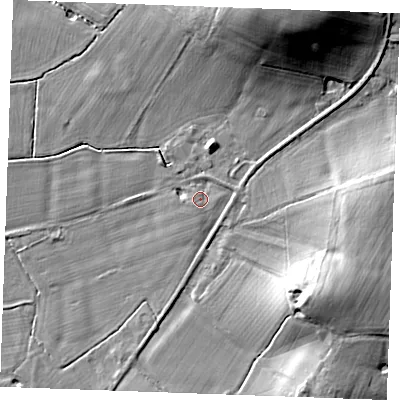 Shaded relief map of the ground around TN129BD, computed from Environment Agency LiDAR. The ground here sits at about 18 m above sea level and falls 17 m across the surrounding 800 m. Surface water reaching this point runs off ground lying to the east, 0.8 m higher.