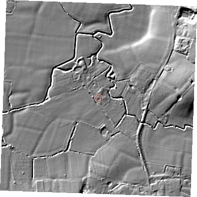 Shaded relief map of the ground around TN129NH, computed from Environment Agency LiDAR. The ground here sits at about 19 m above sea level and falls 11 m across the surrounding 800 m. Surface water reaching this point runs off ground lying to the south-south-west, 4.4 m higher.