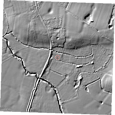Shaded relief map of the ground around TN129PG, computed from Environment Agency LiDAR. The ground here sits at about 19 m above sea level and falls 6 m across the surrounding 800 m. Surface water reaching this point runs off ground lying to the west-south-west, 2.1 m higher.