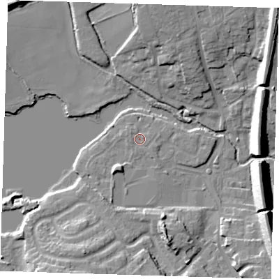 Shaded relief map of the ground around TN132QS, computed from Environment Agency LiDAR. The ground here sits at about 72 m above sea level and falls 18 m across the surrounding 800 m. Surface water reaching this point runs off ground lying to the east-south-east, 1.0 m higher.