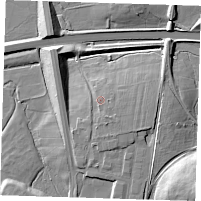 Shaded relief map of the ground around TN145EZ, computed from Environment Agency LiDAR. The ground here sits at about 70 m above sea level and falls 25 m across the surrounding 800 m. Surface water reaching this point runs off ground lying to the south-south-east, 2.9 m higher.