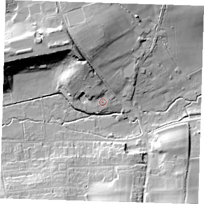 Shaded relief map of the ground around TN146AD, computed from Environment Agency LiDAR. The ground here sits at about 85 m above sea level and falls 25 m across the surrounding 800 m. Surface water reaching this point runs off ground lying to the north-north-west, 11.1 m higher.