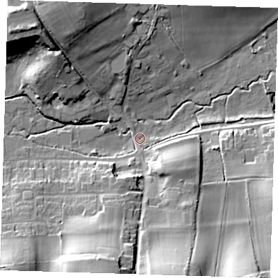 Shaded relief map of the ground around TN146DH, computed from Environment Agency LiDAR. The ground here sits at about 82 m above sea level and falls 28 m across the surrounding 800 m. Surface water reaching this point runs off ground lying to the south-south-east, 25.3 m higher.