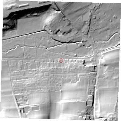 Shaded relief map of the ground around TN146EH, computed from Environment Agency LiDAR. The ground here sits at about 85 m above sea level and falls 34 m across the surrounding 800 m. Surface water reaching this point runs off ground lying to the south-south-east, 28.0 m higher.