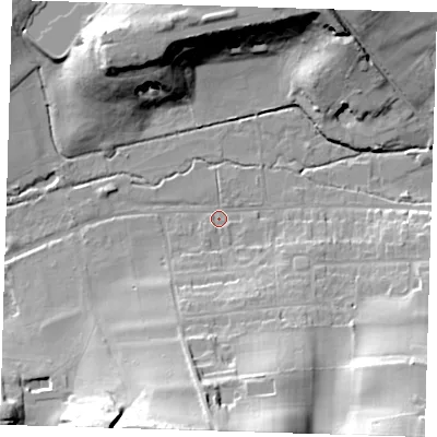 Shaded relief map of the ground around TN146EJ, computed from Environment Agency LiDAR. The ground here sits at about 85 m above sea level and falls 36 m across the surrounding 800 m. Surface water reaching this point runs off ground lying to the south-south-west, 32.8 m higher.