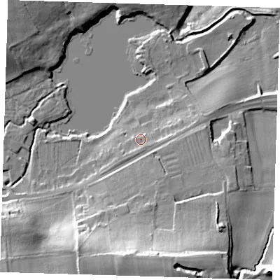 Shaded relief map of the ground around TN146EP, computed from Environment Agency LiDAR. The ground here sits at about 82 m above sea level and falls 28 m across the surrounding 800 m. Surface water reaching this point runs off ground lying to the south-south-east, 1.7 m higher.