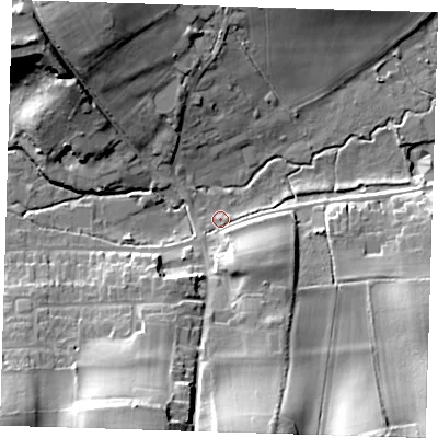 Shaded relief map of the ground around TN146ES, computed from Environment Agency LiDAR. The ground here sits at about 83 m above sea level and falls 28 m across the surrounding 800 m. Surface water reaching this point runs off ground lying to the south-south-east, 12.5 m higher.