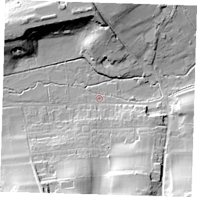 Shaded relief map of the ground around TN146ET, computed from Environment Agency LiDAR. The ground here sits at about 84 m above sea level and falls 31 m across the surrounding 800 m. Surface water reaching this point runs off ground lying to the south-south-west, 5.4 m higher.