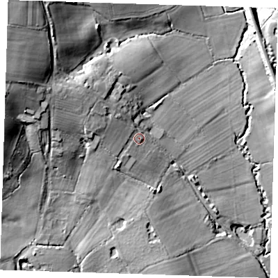 Shaded relief map of the ground around TN146NP, computed from Environment Agency LiDAR. The ground here sits at about 68 m above sea level and falls 42 m across the surrounding 800 m. Surface water reaching this point runs off ground lying to the north-west, 6.8 m higher.