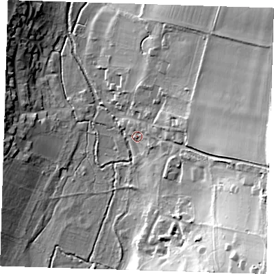 Shaded relief map of the ground around TN147RY, computed from Environment Agency LiDAR. The ground here sits at about 55 m above sea level and falls 33 m across the surrounding 800 m. Surface water reaching this point runs off ground lying to the east-south-east, 5.0 m higher.