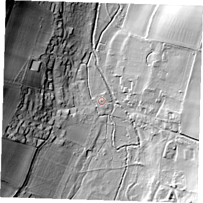 Shaded relief map of the ground around TN147SG, computed from Environment Agency LiDAR. The ground here sits at about 52 m above sea level and falls 40 m across the surrounding 800 m. Surface water reaching this point runs off ground lying to the east-north-east, 0.9 m higher.