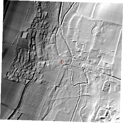 Shaded relief map of the ground around TN147SJ, computed from Environment Agency LiDAR. The ground here sits at about 52 m above sea level and falls 40 m across the surrounding 800 m. Surface water reaching this point runs off ground lying to the east-south-east, 1.2 m higher.