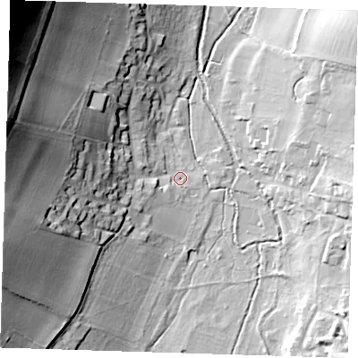 Shaded relief map of the ground around TN147SL, computed from Environment Agency LiDAR. The ground here sits at about 52 m above sea level and falls 61 m across the surrounding 800 m. Surface water reaching this point runs off ground lying to the west, 19.0 m higher.