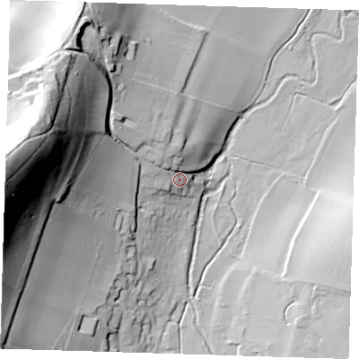 Shaded relief map of the ground around TN147TS, computed from Environment Agency LiDAR. The ground here sits at about 59 m above sea level and falls 78 m across the surrounding 800 m. Surface water reaching this point runs off ground lying to the north-west, 16.3 m higher.
