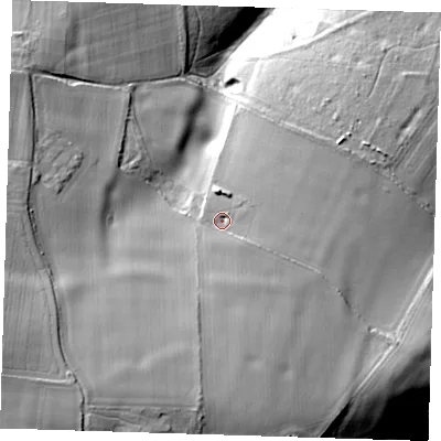 Shaded relief map of the ground around TN147UB, computed from Environment Agency LiDAR. The ground here sits at about 128 m above sea level and falls 36 m across the surrounding 800 m. Surface water reaching this point runs off ground lying to the south, 11.6 m higher.