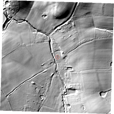 Shaded relief map of the ground around TN150SG, computed from Environment Agency LiDAR. The ground here sits at about 60 m above sea level and falls 28 m across the surrounding 800 m. Surface water reaching this point runs off ground lying to the north, 23.4 m higher.