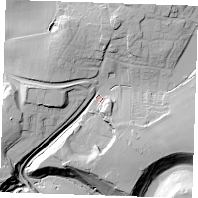 Shaded relief map of the ground around TN158FX, computed from Environment Agency LiDAR. The ground here sits at about 77 m above sea level and falls 36 m across the surrounding 800 m. Surface water reaching this point runs off ground lying to the south-east, 23.5 m higher.