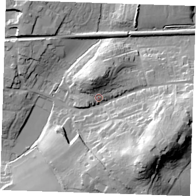 Shaded relief map of the ground around TN158HE, computed from Environment Agency LiDAR. The ground here sits at about 91 m above sea level and falls 42 m across the surrounding 800 m. Surface water reaching this point runs off ground lying to the north-north-west, 13.7 m higher.