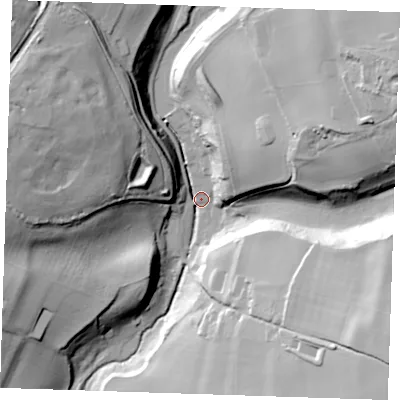 Shaded relief map of the ground around TN158LP, computed from Environment Agency LiDAR. The ground here sits at about 59 m above sea level and falls 48 m across the surrounding 800 m. Surface water reaching this point runs off ground lying to the east-north-east, 44.0 m higher.