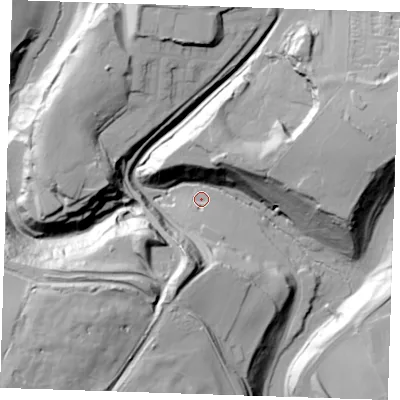 Shaded relief map of the ground around TN158PG, computed from Environment Agency LiDAR. The ground here sits at about 67 m above sea level and falls 48 m across the surrounding 800 m. Surface water reaching this point runs off ground lying to the south-south-west, 9.0 m higher.