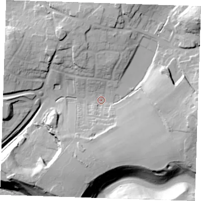 Shaded relief map of the ground around TN158SE, computed from Environment Agency LiDAR. The ground here sits at about 79 m above sea level and falls 42 m across the surrounding 800 m. Surface water reaching this point runs off ground lying to the east, 26.8 m higher.
