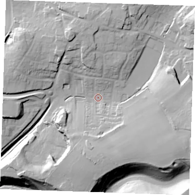 Shaded relief map of the ground around TN158SH, computed from Environment Agency LiDAR. The ground here sits at about 78 m above sea level and falls 37 m across the surrounding 800 m. Surface water reaching this point runs off ground lying to the east, 23.4 m higher.