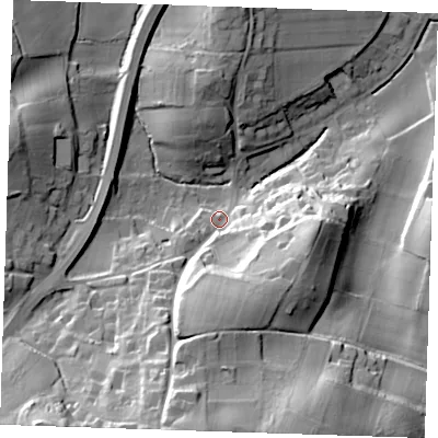 Shaded relief map of the ground around TN159HH, computed from Environment Agency LiDAR. The ground here sits at about 85 m above sea level and falls 45 m across the surrounding 800 m. Surface water reaching this point runs off ground lying to the south, 38.2 m higher.