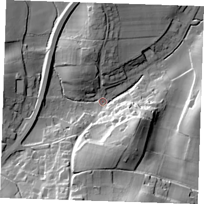 Shaded relief map of the ground around TN159HJ, computed from Environment Agency LiDAR. The ground here sits at about 81 m above sea level and falls 41 m across the surrounding 800 m. Surface water reaching this point runs off ground lying to the south-south-west, 37.5 m higher.
