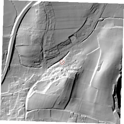 Shaded relief map of the ground around TN159HP, computed from Environment Agency LiDAR. The ground here sits at about 81 m above sea level and falls 42 m across the surrounding 800 m. Surface water reaching this point runs off ground lying to the south-south-west, 34.5 m higher.