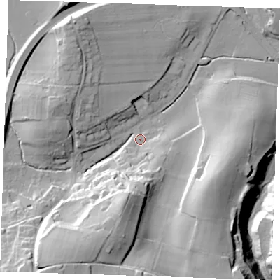 Shaded relief map of the ground around TN159HW, computed from Environment Agency LiDAR. The ground here sits at about 80 m above sea level and falls 43 m across the surrounding 800 m. Surface water reaching this point runs off ground lying to the south, 17.5 m higher.