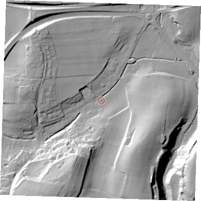 Shaded relief map of the ground around TN159HY, computed from Environment Agency LiDAR. The ground here sits at about 78 m above sea level and falls 39 m across the surrounding 800 m. Surface water reaching this point runs off ground lying to the south-west, 31.5 m higher.