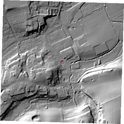 Shaded relief map of the ground around TN161BH, computed from Environment Agency LiDAR. The ground here sits at about 104 m above sea level and falls 42 m across the surrounding 800 m. Surface water reaching this point runs off ground lying to the west-south-west, 15.3 m higher.