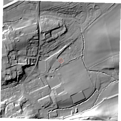 Shaded relief map of the ground around TN161BY, computed from Environment Agency LiDAR. The ground here sits at about 101 m above sea level and falls 24 m across the surrounding 800 m. Surface water reaching this point runs off ground lying to the west, 19.6 m higher.